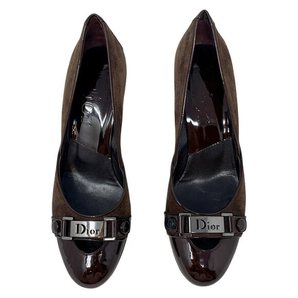 Dior Shoes - Vintage Dior Galliano Era Street Chic Brown Suede Patent Leather Logo Pumps 37.5